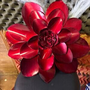 Floral rose red metal wall decor 15” cherry